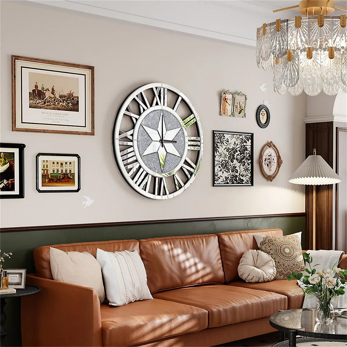 Artloge Crystal Mirror Wall Clock Silver RomanNumerals Home-Furniture Kingdom